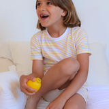 Short Yellow Stripes Bamboo Two-pieces Pajama Set