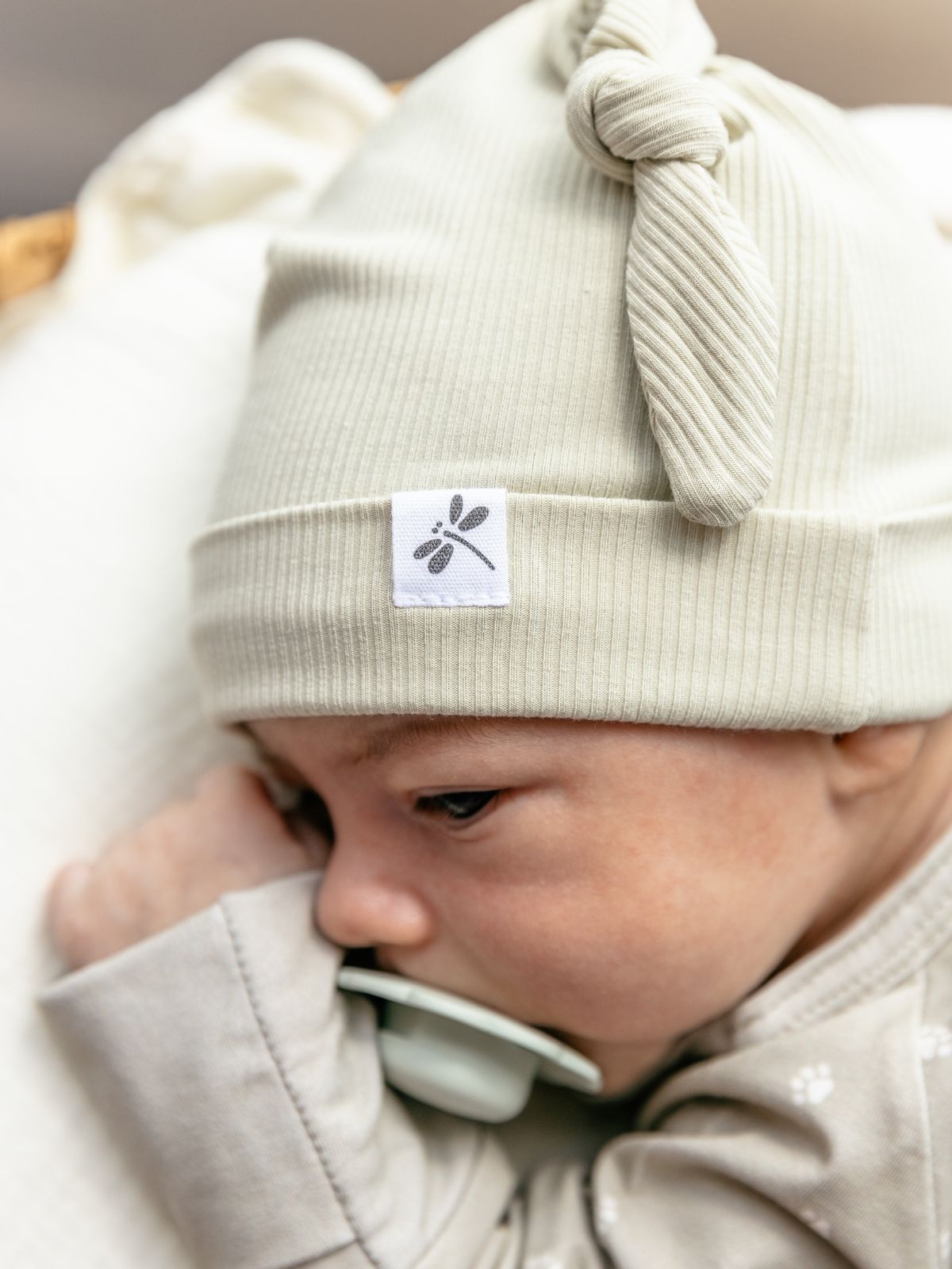 Olive green bamboo baby double knot hat – Lilulila